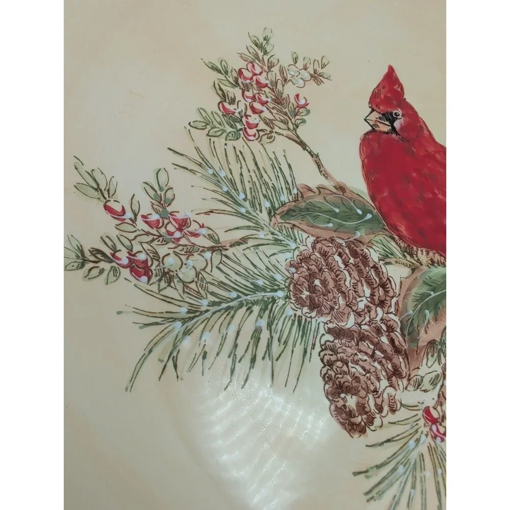5 Pacific Rim Cardinal Dinner Plates Pine Boughs Cones Holly Berries Winter